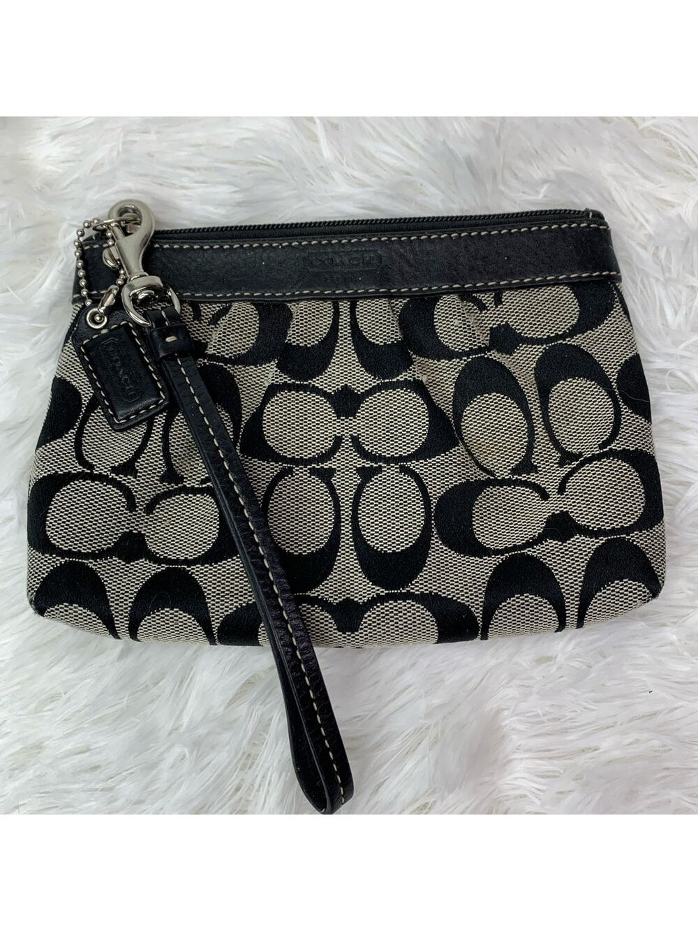 COACH Black Gray Signature Canvas Wristlet